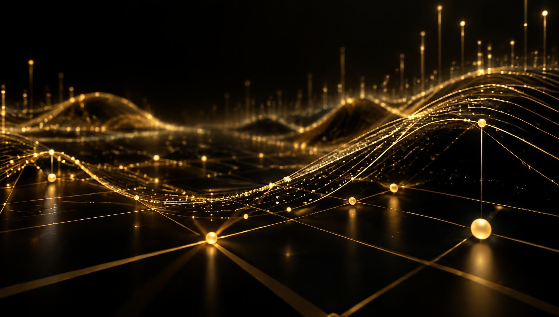 Golden network of connected nodes representing a custom app platform